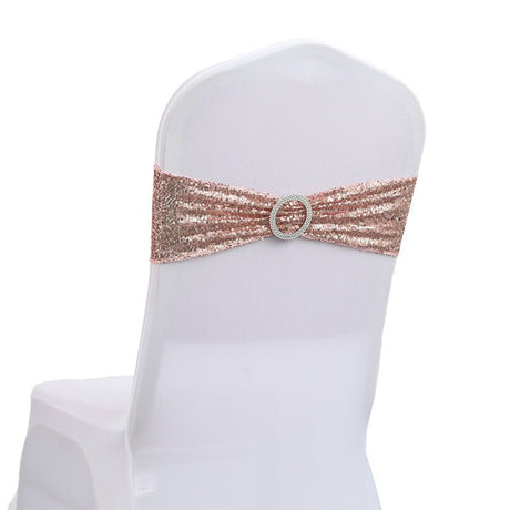 5 Pc Sequin Spandex Chair Sashes 6"x14" Rose Gold - YauSpark