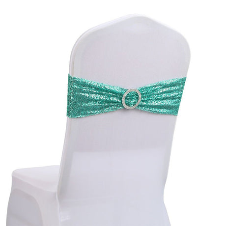 5 Pc Sequin Spandex Chair Sashes 6"x14" Tiffany Blue - YauSpark