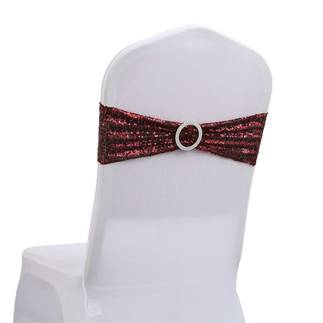 5 Pc Sequin Spandex Chair Sashes 6"x14" Wine Red - YauSpark