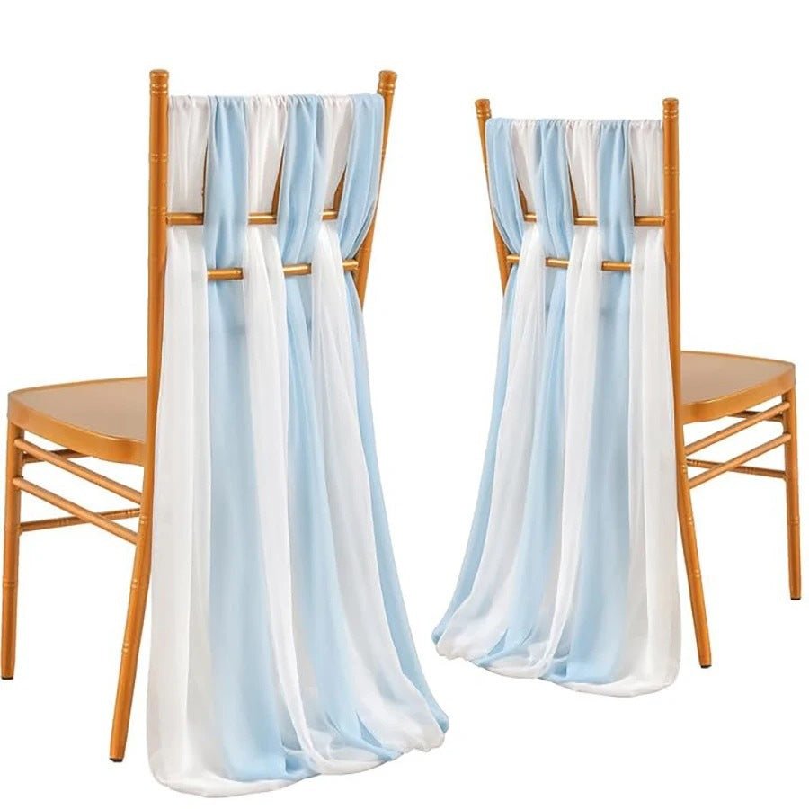 5 Pc Wedding Chiffon Chair Sashes Cover 8"x100" Grass Blue - YauSpark