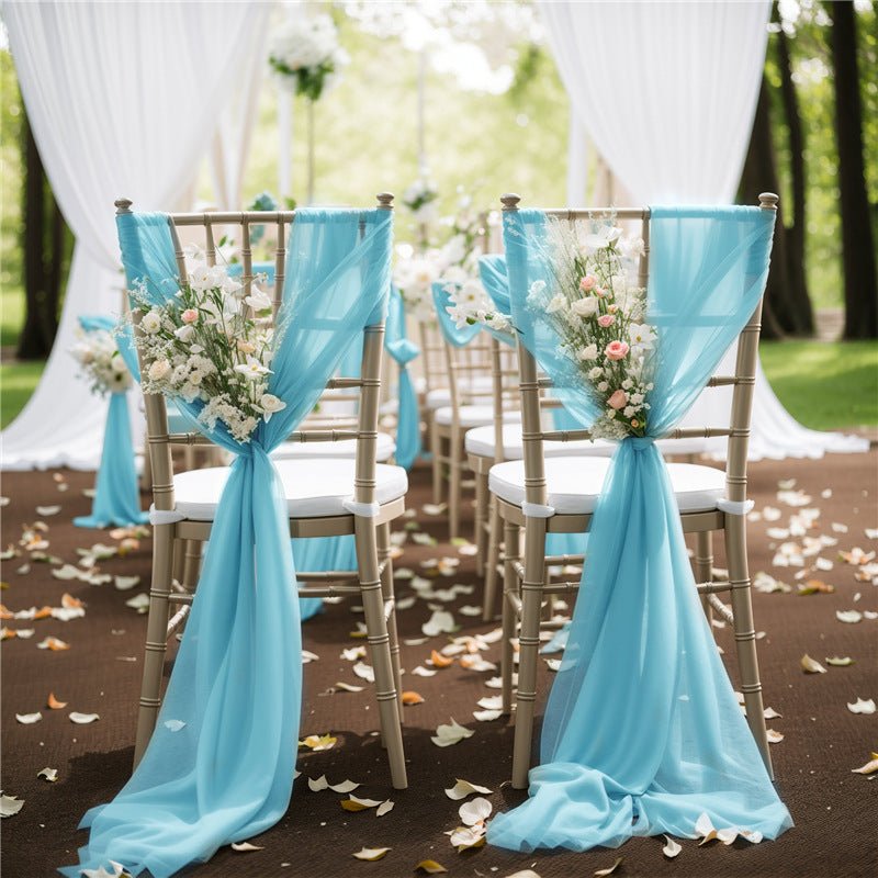 5 Pc Wedding Chiffon Chair Sashes Cover 8"x100" Grass Blue & Denim Blue - YauSpark