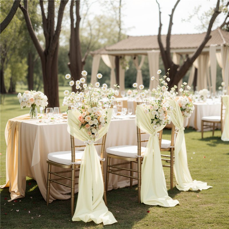 5 Pc Wedding Chiffon Chair Sashes Cover 8"x100" Old Champagne & Ivory White - YauSpark