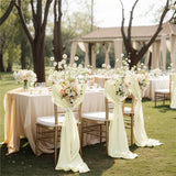 5 Pc Wedding Chiffon Chair Sashes Cover 8"x100" Old Champagne & Ivory White - YauSpark