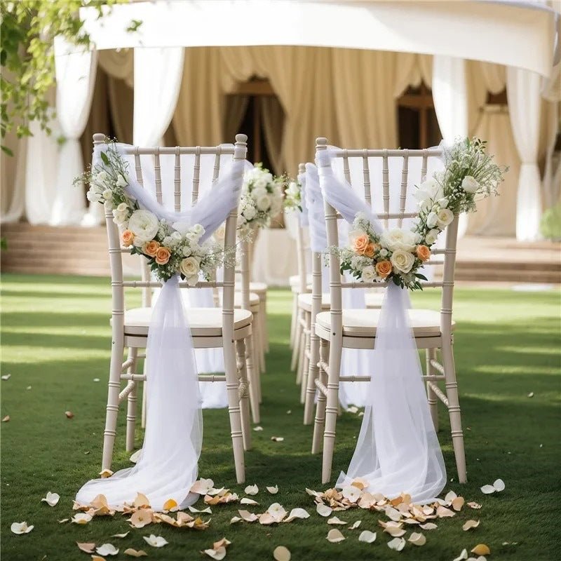 5 Pc Wedding Chiffon Chair Sashes Cover 8"x100" White & Light Pink - YauSpark