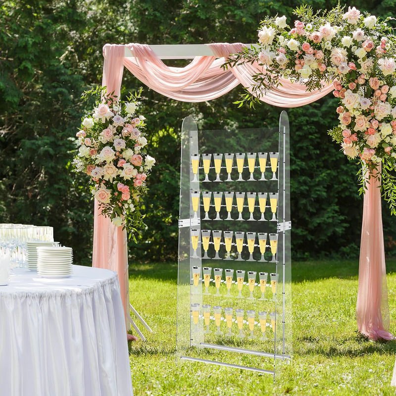 5 - Tier Acrylic Champagne Wall Glass Holder 5ft Clear - YauSpark