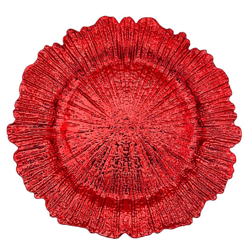 6 Pc Round Reef Design Acrylic Plastic Charger Plates 13" Red - YauSpark