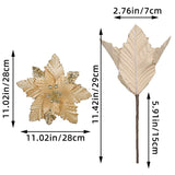 6Pcs Christmas Glitter Artificial Flowers Christmas Tree Ornaments Gold - YauSpark