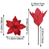 6Pcs Christmas Glitter Artificial Flowers Christmas Tree Ornaments Red - YauSpark