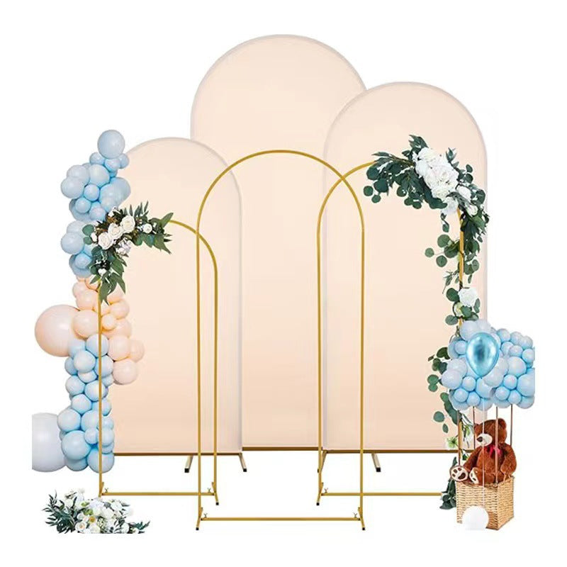 Set of 4 Gold Metal Wedding Arch Backdrop Stand Floral Display Frame With Round Top