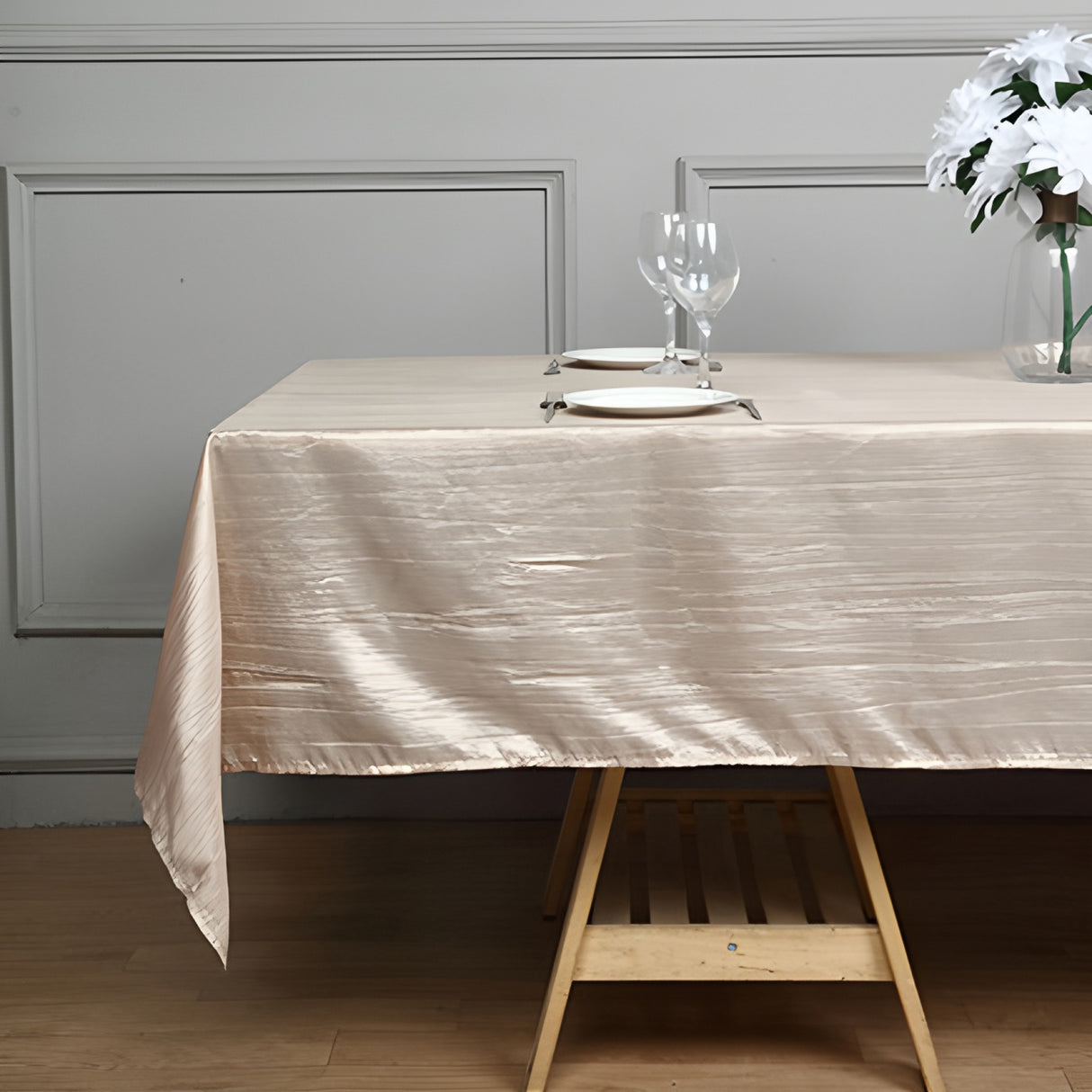 Polyester Accordion Crinkle Design Tablecloth Rectangle Khaki