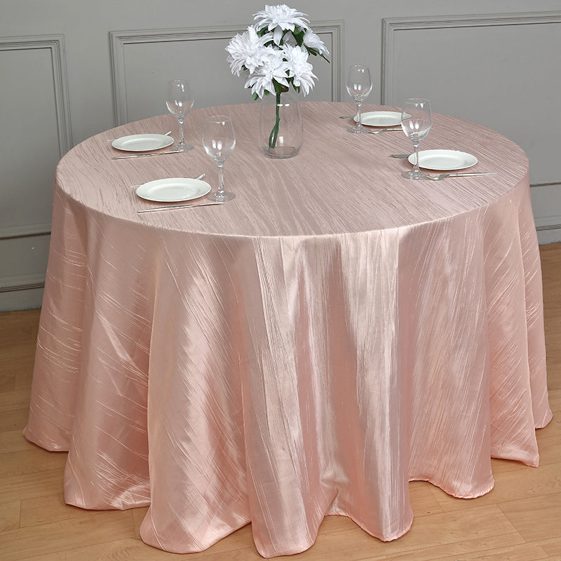 Polyester Accordion Crinkle Design Tablecloth Round Coral Pink
