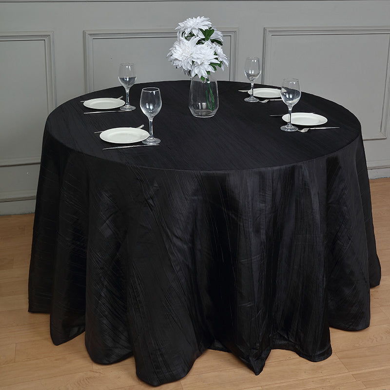 Polyester Accordion Crinkle Design Tablecloth Round Black
