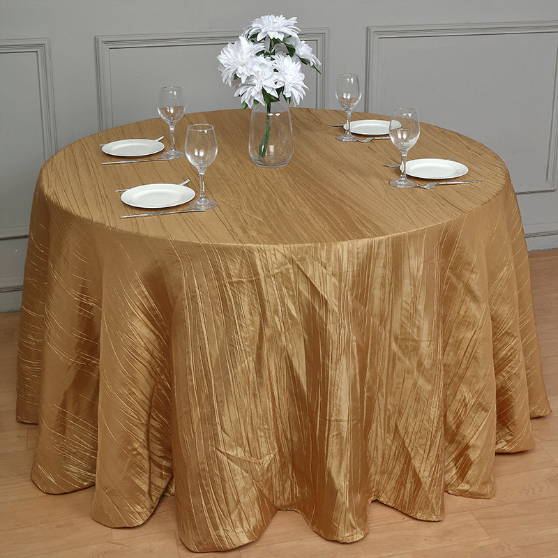 Polyester Accordion Crinkle Design Tablecloth Round Gold