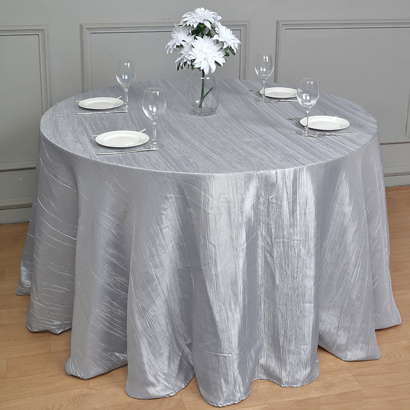 Polyester Accordion Crinkle Design Tablecloth Round Silver