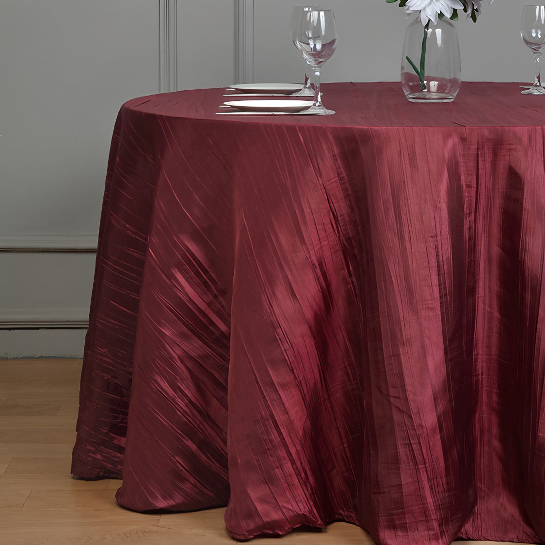 Polyester Accordion Crinkle Design Tablecloth Round Khaki