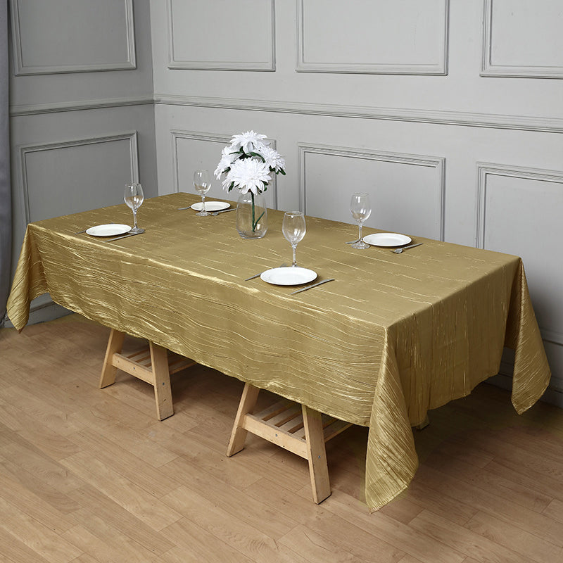 Polyester Accordion Crinkle Design Tablecloth Rectangle Gold
