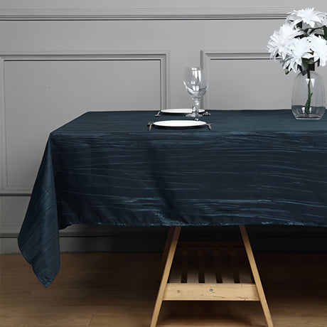 Polyester Accordion Crinkle Design Tablecloth Rectangle Navy Blue