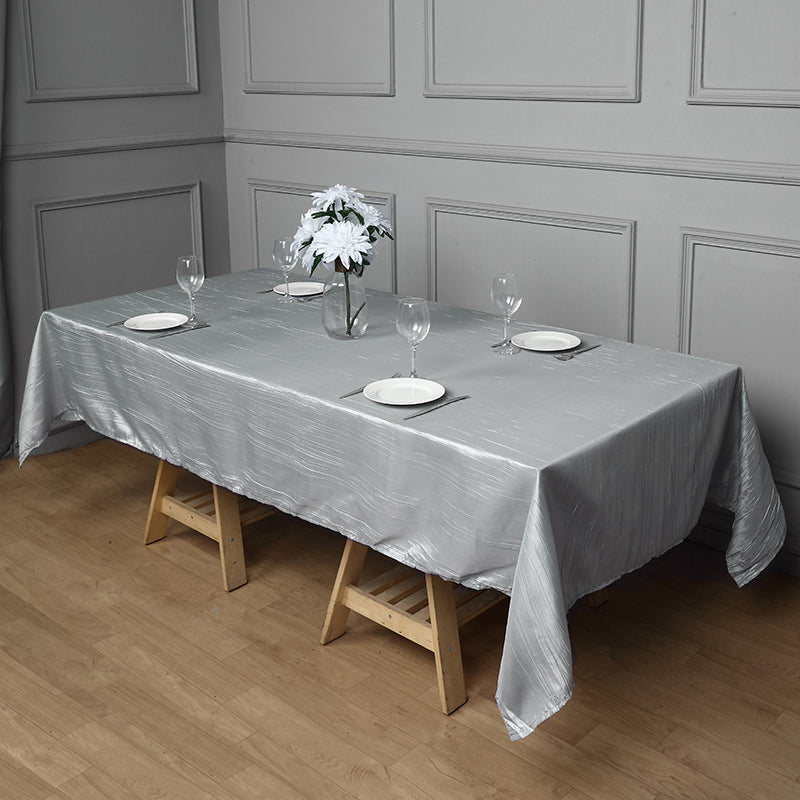 Polyester Accordion Crinkle Design Tablecloth Rectangle Silver