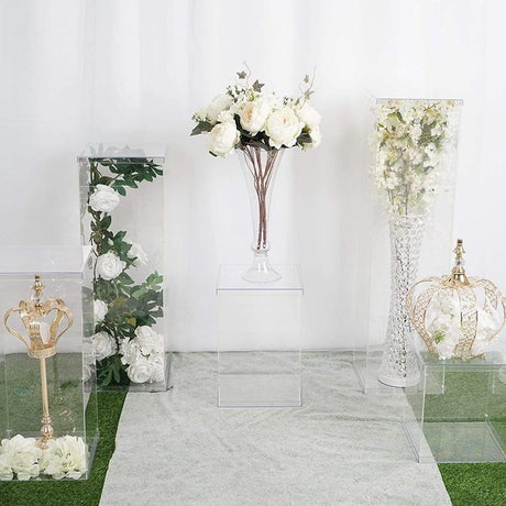 Set of 4 Clear Acrylic Pedestal Risers Transparent Display Boxes