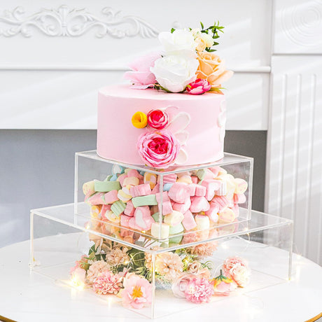 Acrylic Cake Box Stand Pedestal Riser Transparent Clear 16"x16"