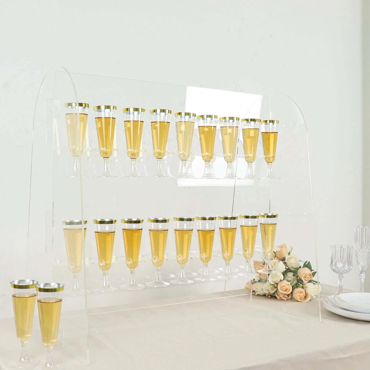 2-Tier Acrylic Champagne Glass Holder Display Stand Table Top 25" Clear with 18 Hooks