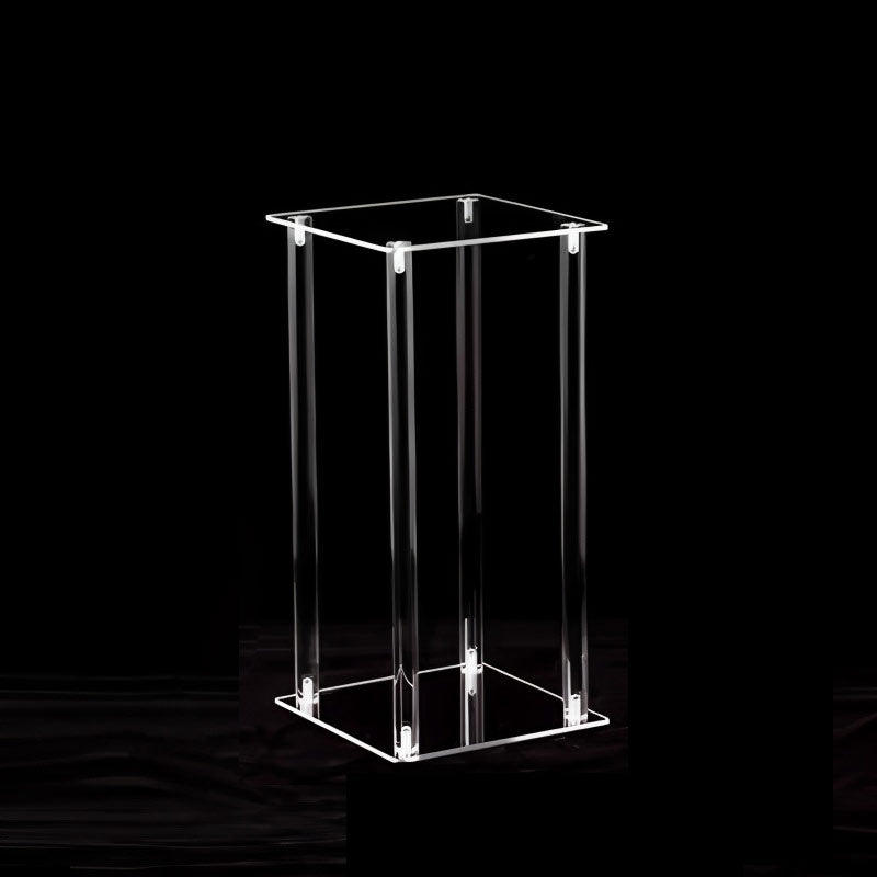 Acrylic Flower Vase Pillar Stand Clear with Square Mirror Base