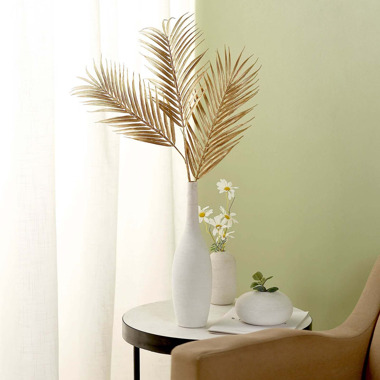 2 Stems Artificial Palm Leaf Branch 32" Metallic Gold Vase Filler Floral