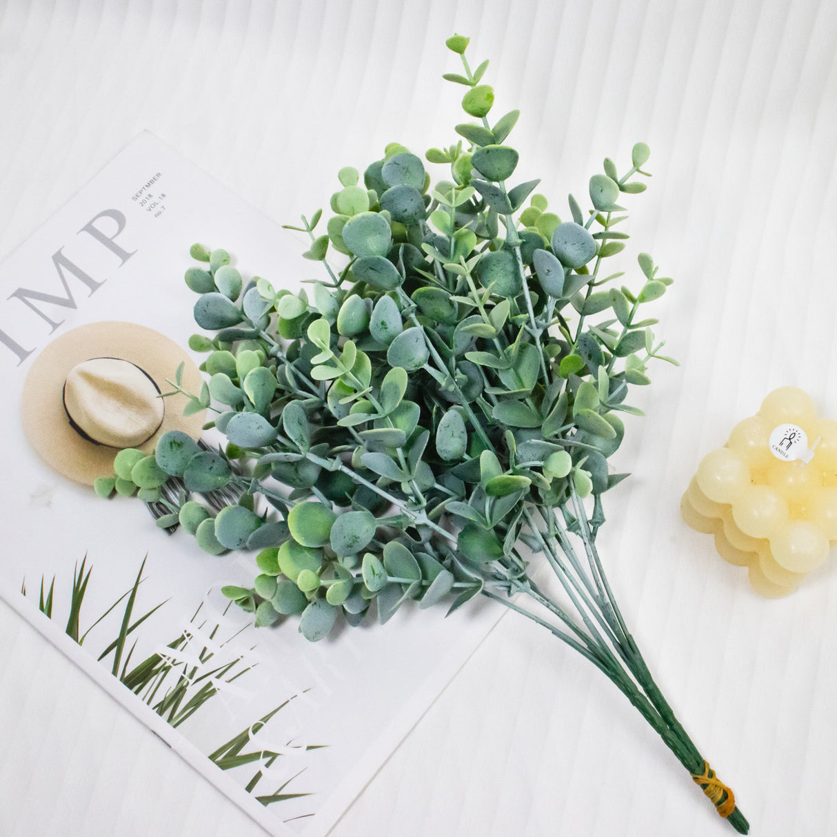 3 Bushes Artificial Eucalyptus Branches 14"