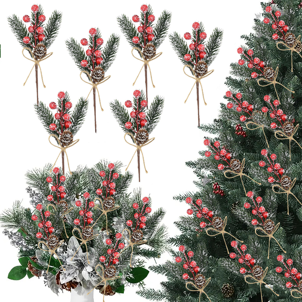 10 Pcs Berries Pine Cones Christmas Decoration Crafts Red
