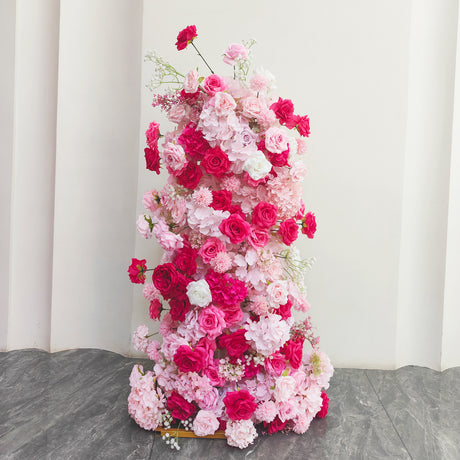 2 Set Artificial Floral Wedding Backdrop Decoration Rose Hydrangea Red Pink