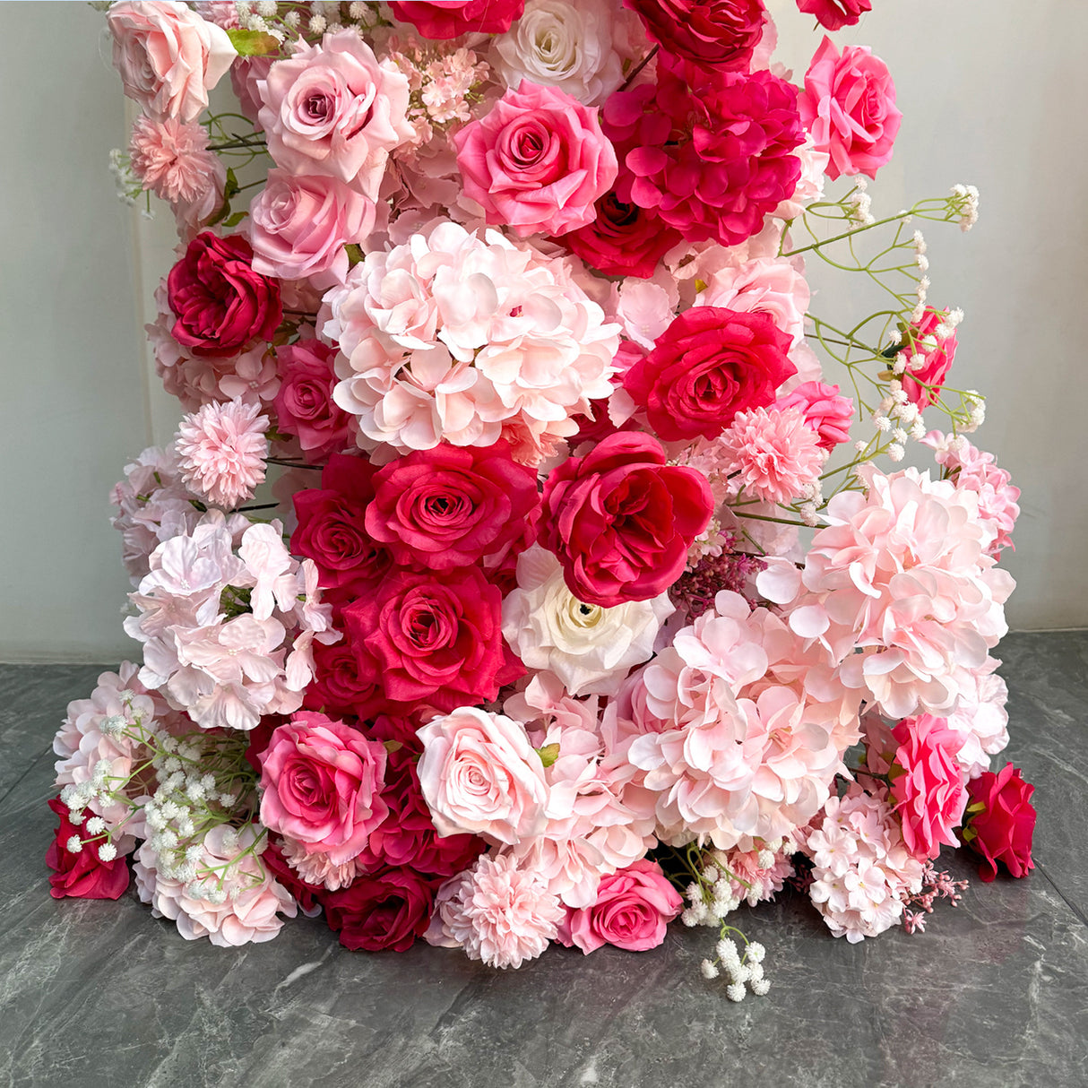 2 Set Artificial Floral Wedding Backdrop Decoration Rose Hydrangea Red Pink