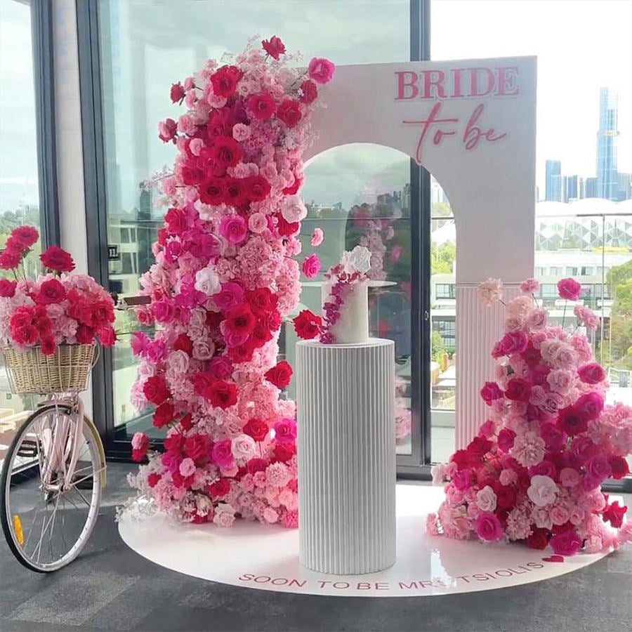 2 Set Artificial Floral Wedding Backdrop Decoration Rose Red Pink