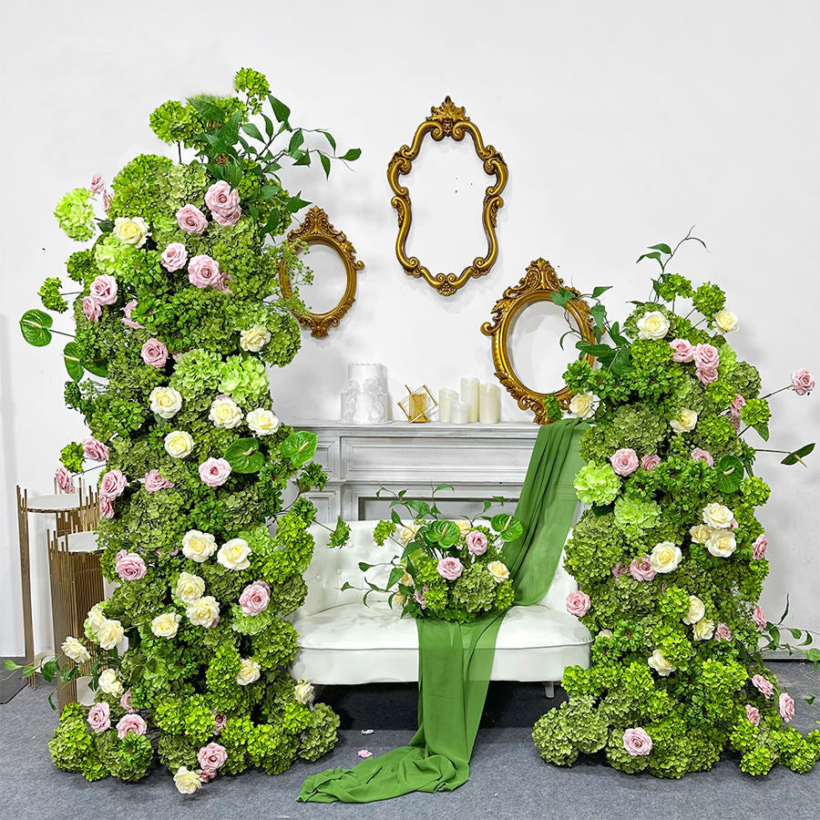 2 Set Artificial Floral Wedding Backdrop Decoration Hydrangea Green