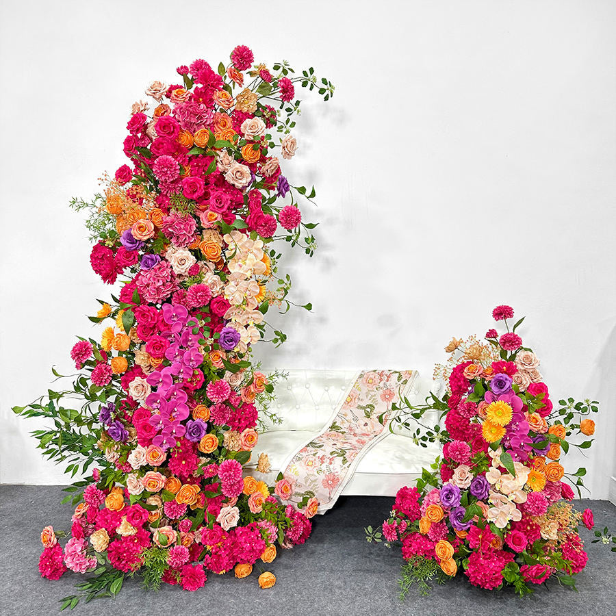 2 Set Artificial Floral Wedding Backdrop Decoration Rose Rose Red Orange
