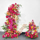 2 Set Artificial Floral Wedding Backdrop Decoration Rose Rose Red Orange