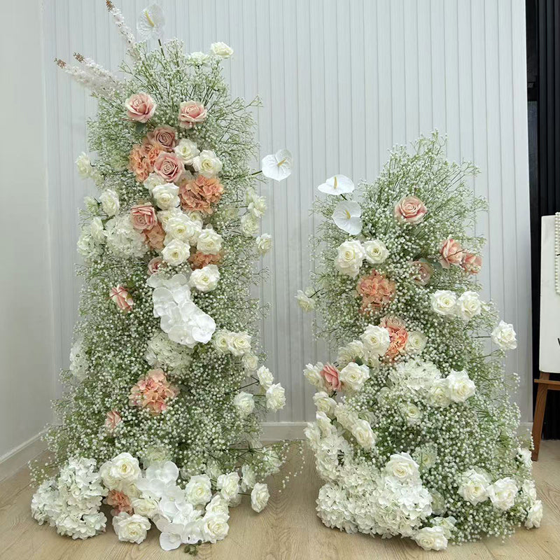 2 Set Artificial Floral Wedding Backdrop Decoration Rose Gypsophila White Green