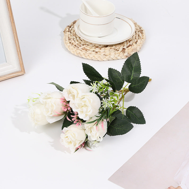 12 Bushes Artificial Premium Silk Flower Rose Bud Bouquets White