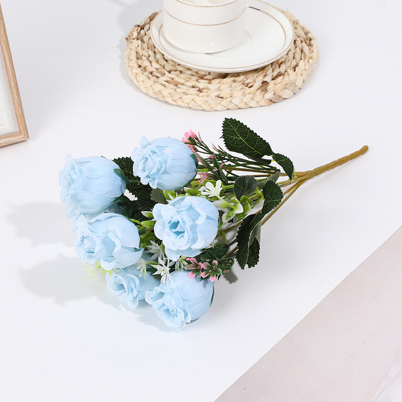 12 Bushes Artificial Premium Silk Flower Rose Bud Bouquets Blue