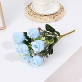 12 Bushes Artificial Premium Silk Flower Rose Bud Bouquets Blue