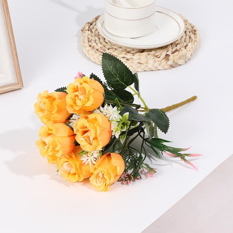 12 Bushes Artificial Premium Silk Flower Rose Bud Bouquets Orange