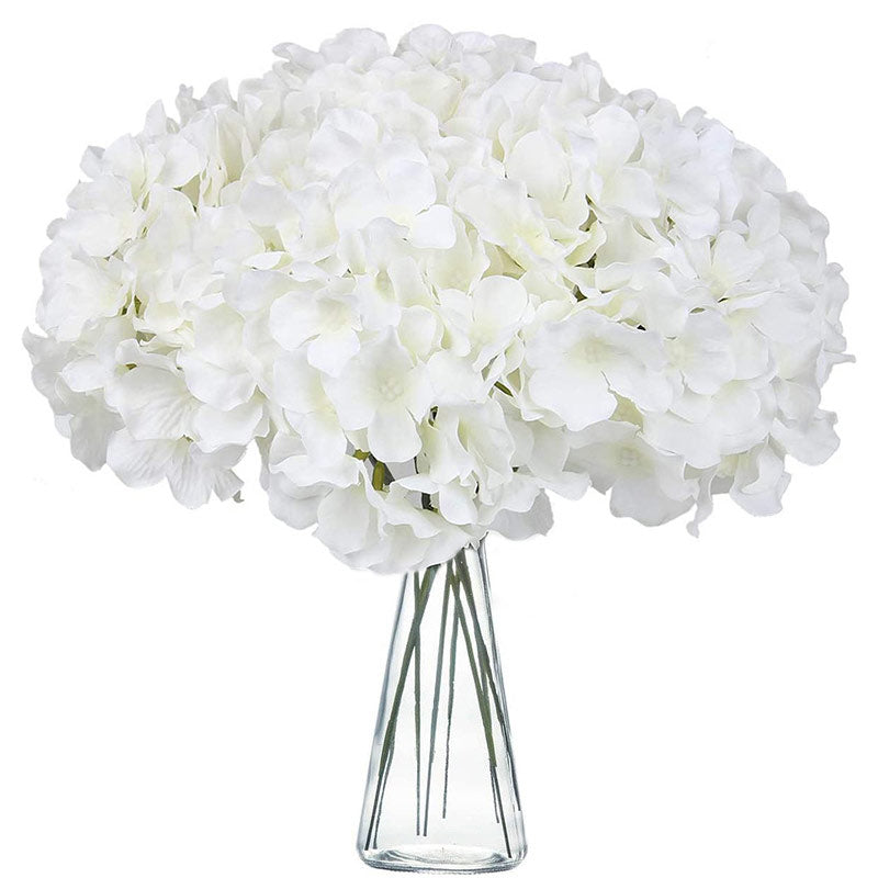 10 Flower Head and Stems Artificial Satin Hydrangeas White