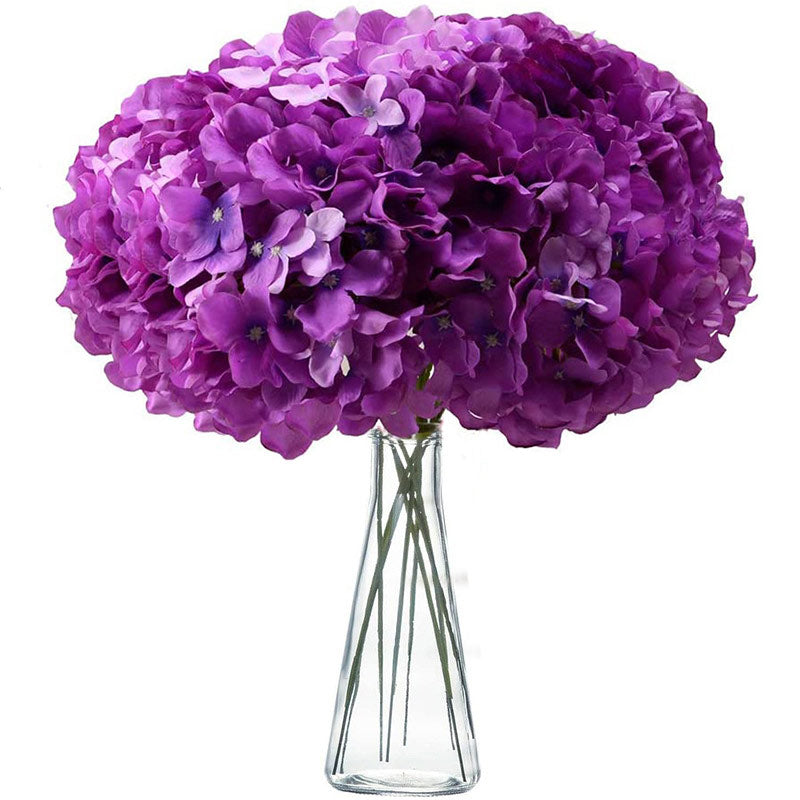 10 Flower Head and Stems Artificial Satin Hydrangeas Drak Purple