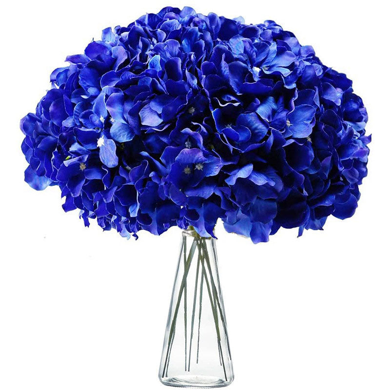 10 Flower Head and Stems Artificial Satin Hydrangeas Royal Blue