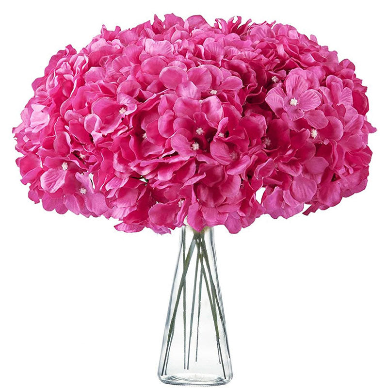 10 Flower Head and Stems Artificial Satin Hydrangeas Rose Red
