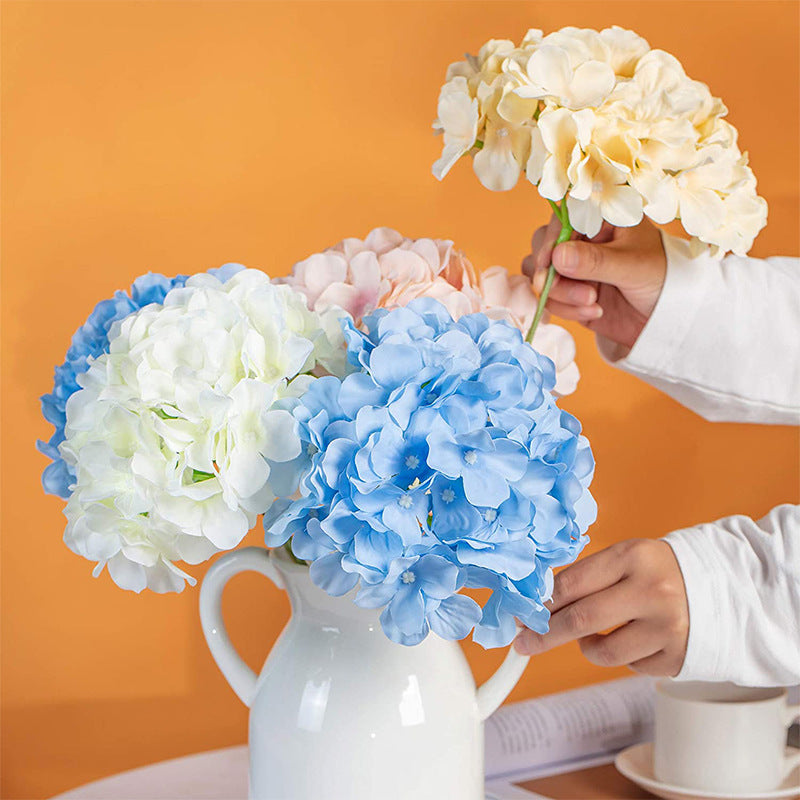 10 Flower Head and Stems Artificial Satin Hydrangeas Champagne