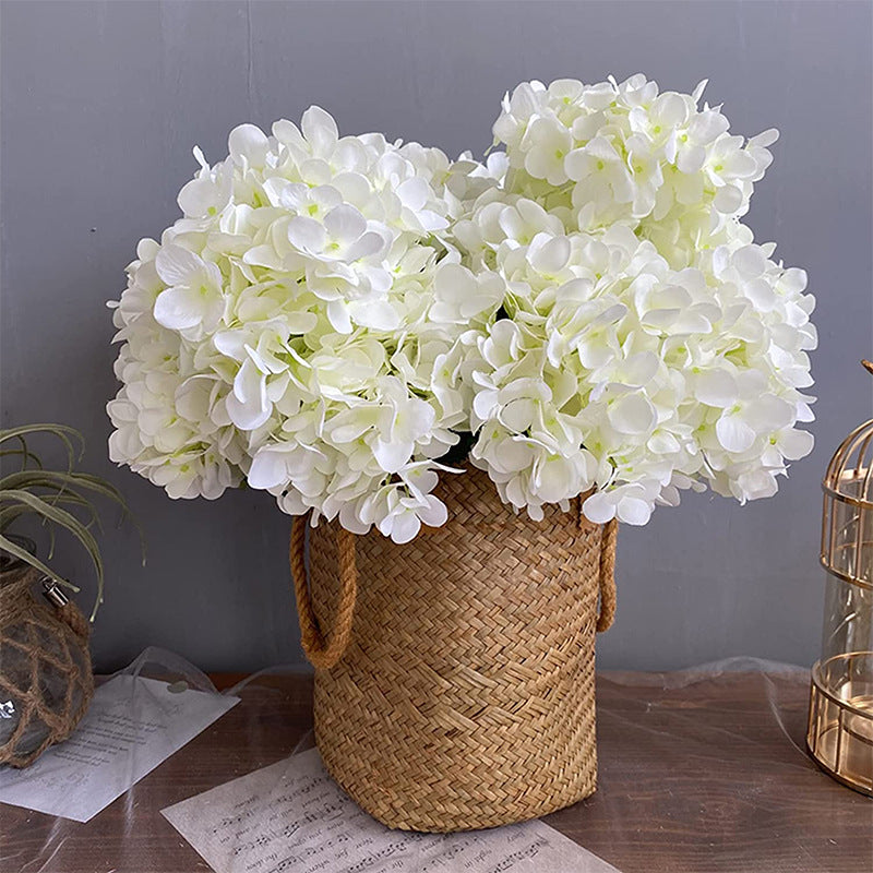 10 Flower Head and Stems Artificial Satin Hydrangeas Champagne