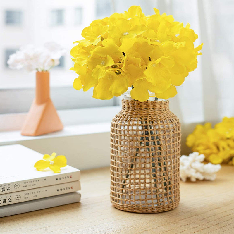 10 Flower Head and Stems Artificial Satin Hydrangeas Champagne