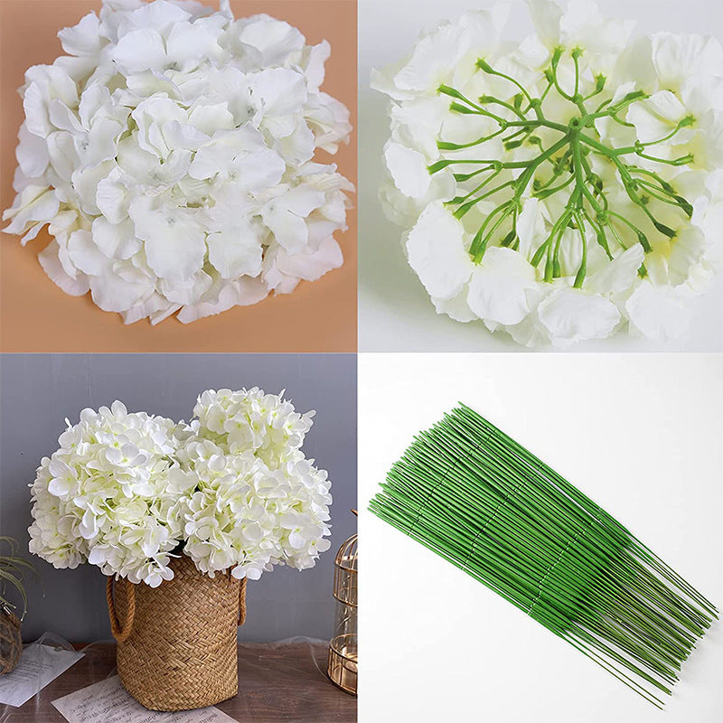 10 Flower Head and Stems Artificial Satin Hydrangeas Champagne