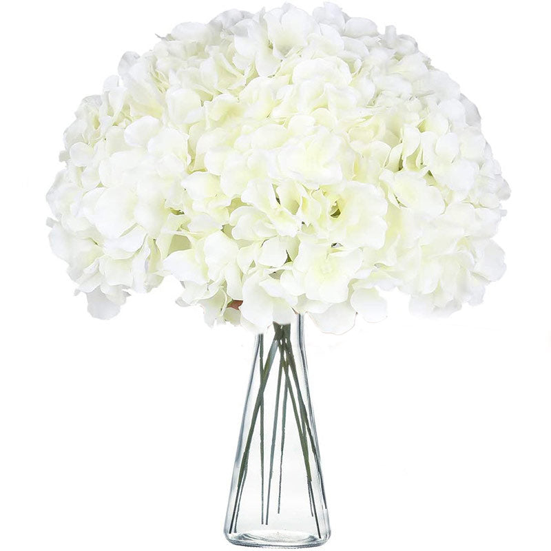 10 Flower Head and Stems Artificial Satin Hydrangeas Cream