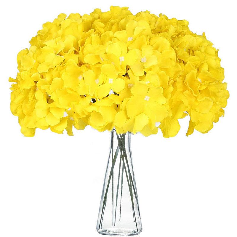 10 Flower Head and Stems Artificial Satin Hydrangeas Yellow